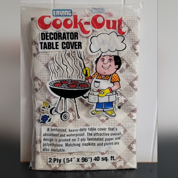 Vintage NEW ERVING Cook-Out DECORATOR TABLE COVER (54" X 96") 40 SQ FT 1981 - Picture 1 of 5